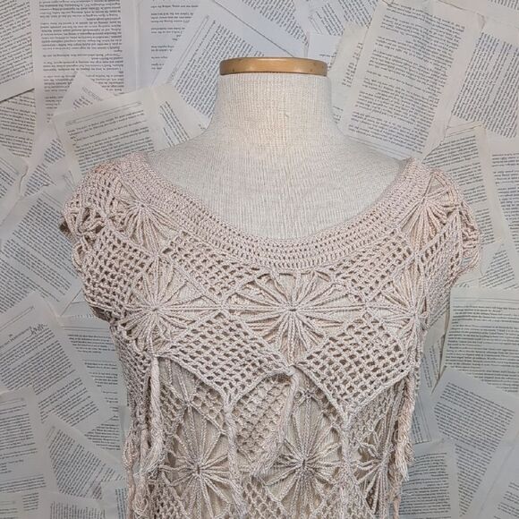 All Saints Beige Crochet Macrame Cover-up Dress Size Small - Picture 2 of 10